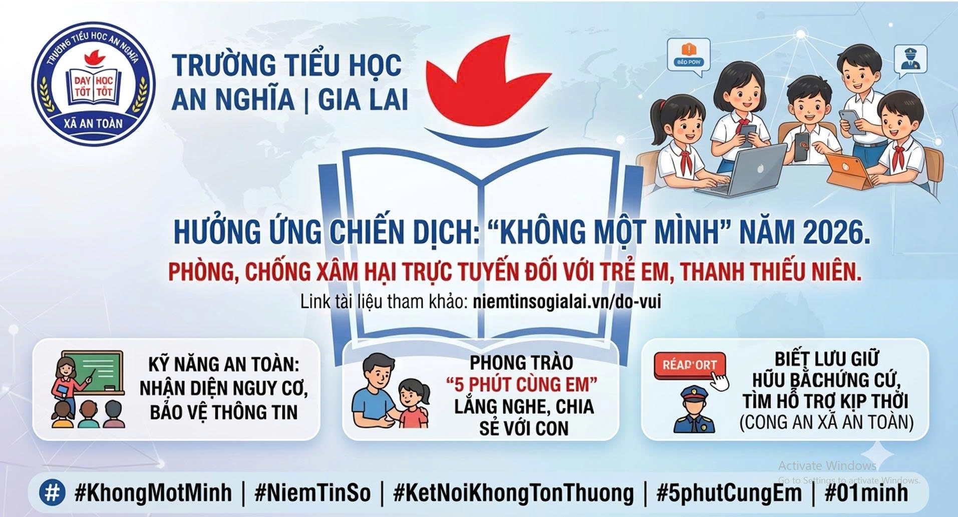 TRƯỜNG TIỂU HỌC AN NGHĨA HƯỞNG ỨNG CHIẾN DỊCH “KHÔNG MỘT MÌNH” NĂM 2026